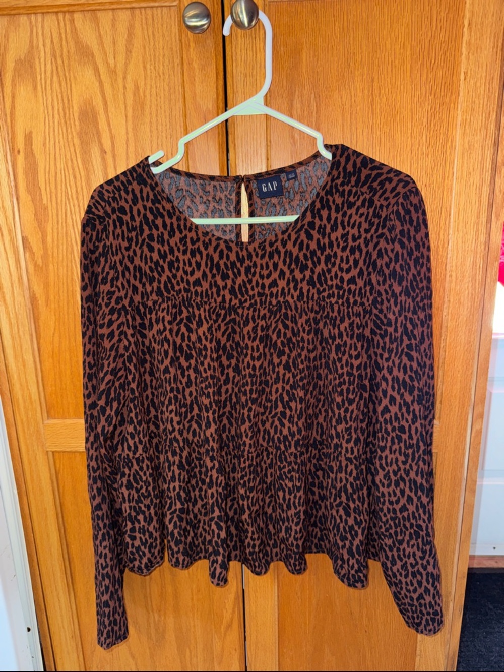 GAP Brown and Black Leopard-Print Long Sleeve Top